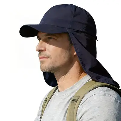 M/L/XL/XXL Waterproof UPF50+ Sun Hats with Neck Flap for Men Women Fishing Hat Wide Brim Baseball Cap for Hiking Gardening (US, Alpha, XX-Large, Navy)