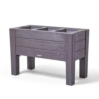 Step2 Lakewood Raised Planter Box, Large Planters for Outdoor Plants, Gardening and Flower Pot for Patio or Porch, Easy Drainage, Durable Plastic, Dark Cedar
