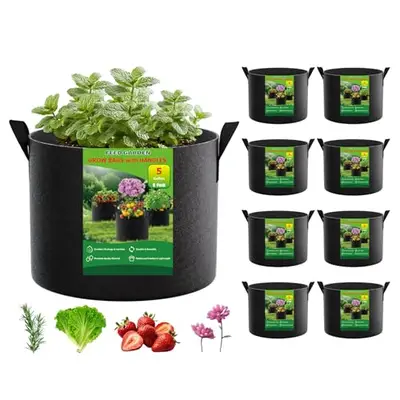 FEED GARDEN 5 Gallon Grow Bags 8 Pack – 300G Thickened Fabric Plant Pots with Reinforced Handles, Breathable Drainage Planters for Vegetables, Flowers & Herbs Indoor Outdoor