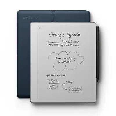 reMarkable Paper Pure Bundle – 10.3” Paper Tablet with Black-and-White Display – Digital Notebook for Better Thinking, Writing, and Reading. Includes Ocean Blue Sleeve Folio and Marker Plus