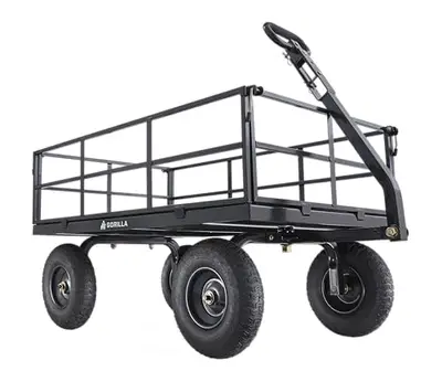 Gorilla Carts Steel Utility Cart, 9 Cu Ft Bed, 1200 lb Load Capacity, Black – Towable Heavy-Duty Outdoor Hauling Wagon with Removable Side Panels for Yard, Lawn, Garden or Landscaping