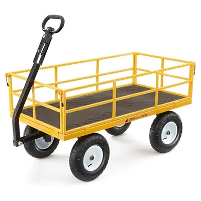Gorilla Carts Heavy Duty, All Terrain Garden Wheelbarrow, 1200 Lb, Yellow - Foldable Wagon, Gardening Equipment for Yard, Lawn, and Outdoor Use