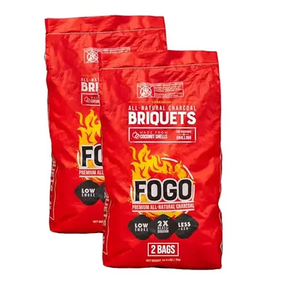 FOGO Coco Briquets All-Natural Charcoal Made from Coconut Shells, Long-Lasting Clean Burning BBQ Fuel for Grilling and Smoking, 15 lb Bag, 2-Pack