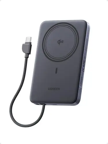 UGREEN Magflow Air 10000mAh Qi2 15W Wireless Power Bank Built-in Cable