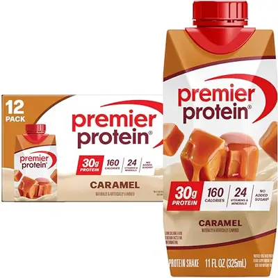 Premier Protein Shake, Caramel, 30g Protein, No Added Sugar, 24 Vitamins & Minerals to Support Immune Health, 11 fl oz, 12 Pack (Packaging May Vary)